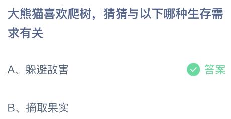 大熊猫喜欢爬树是与以下哪种生存需求有关？蚂蚁庄园11.21今日答案最新